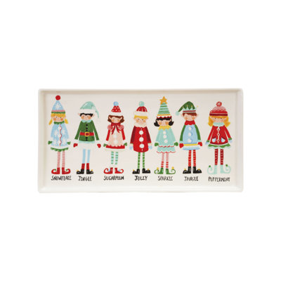 Stoneware Platter With Santa's Elves Print