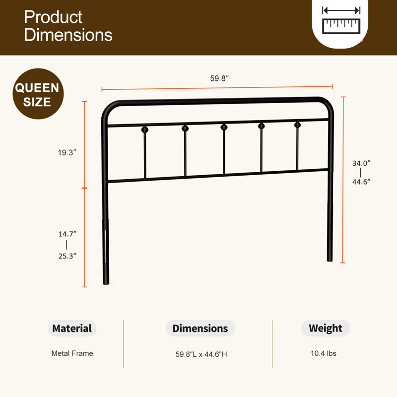 Black Metal Queen Size Adjustable Farmhouse Headboard