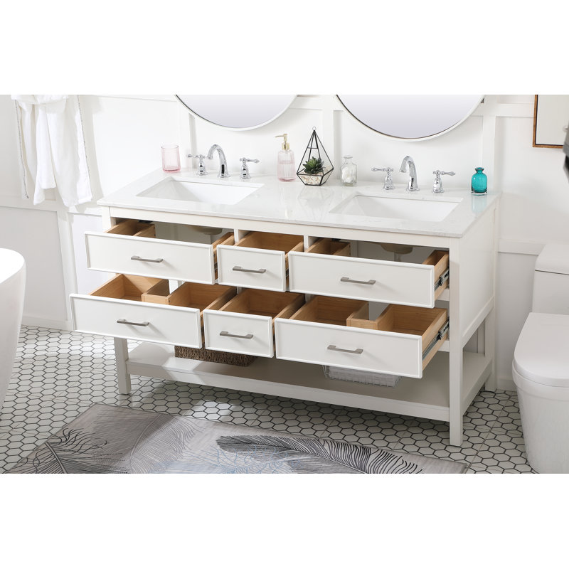 Sinclaire 60'' Double Bathroom Vanity with Engineered Marble Top, White