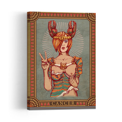 Cancer Zodiac Woman Mystical Retro Serene Crab Wall Art Print by Olga Galeeva - Print