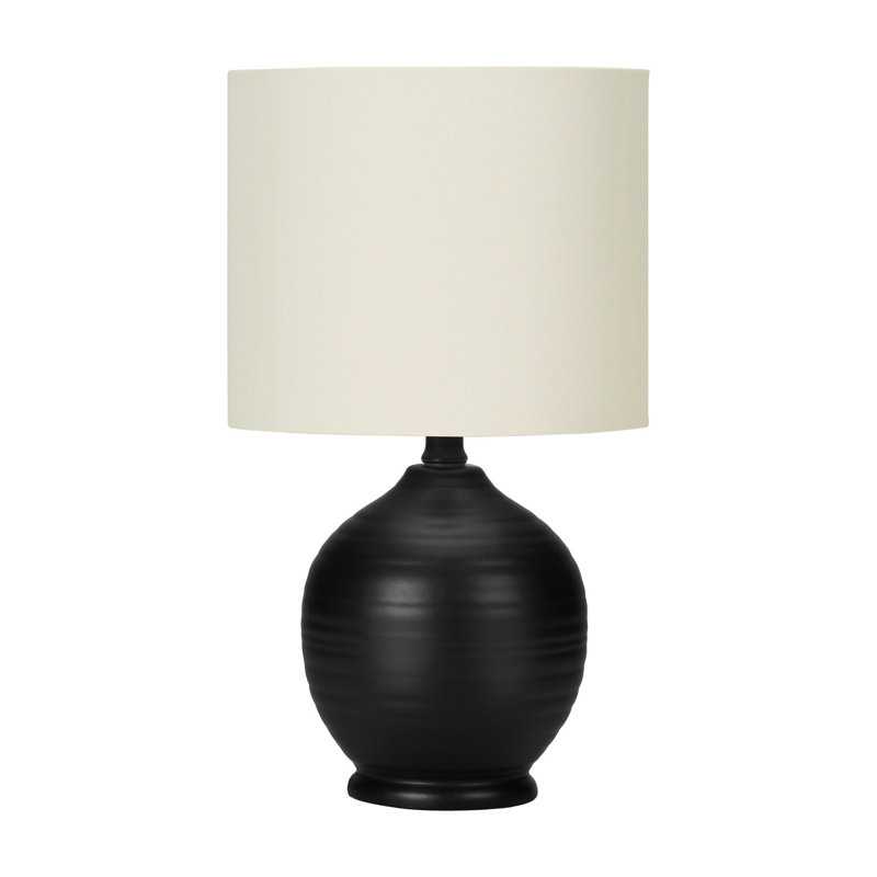 Lampe de table, base en céramique noire 17 po, abat-jour en lin ivoire