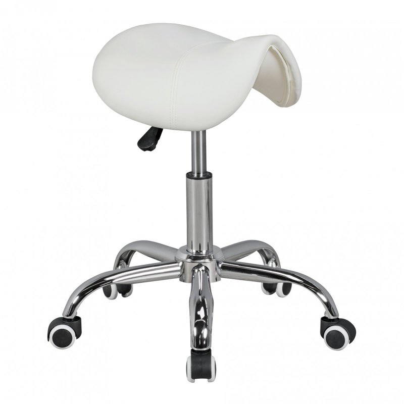 Adjustable Height Ergonomic Stool with Removable Casters/Wheels, White