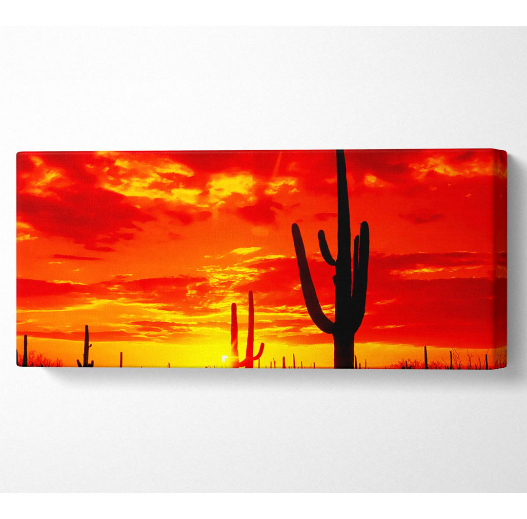 Roter Wüstenkaktus - Wrapped Canvas Panorama Kunstdrucke