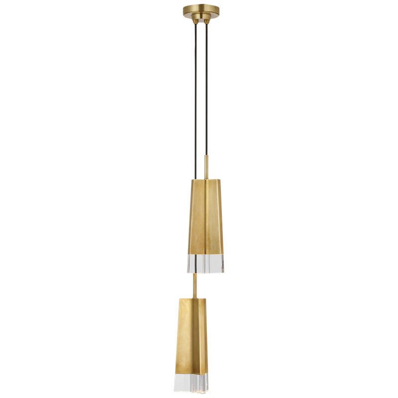 Thomas O'Brien Matcha 2 Light Pendant in Bronze with Clear Glass, Hand-Rubbed Antique Brass