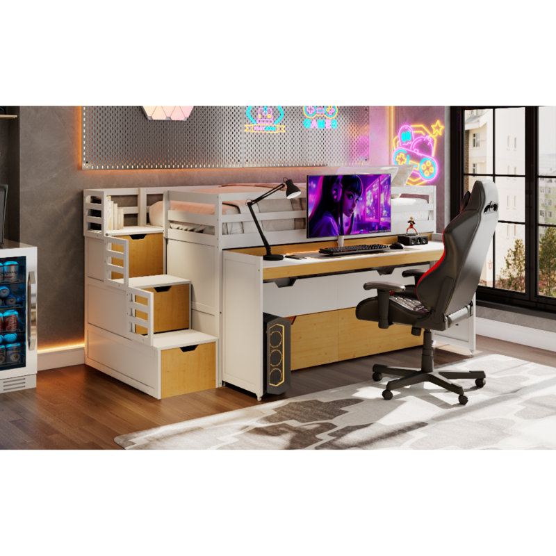 Lits multifonctionnels avec rangement, loft moderne en bois aggloméré pour petites pièces