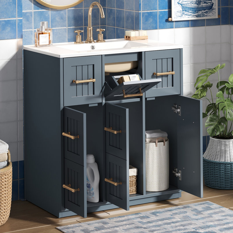 Rory 30'' Single Bathroom Vanity With Ceramic Top, Blue