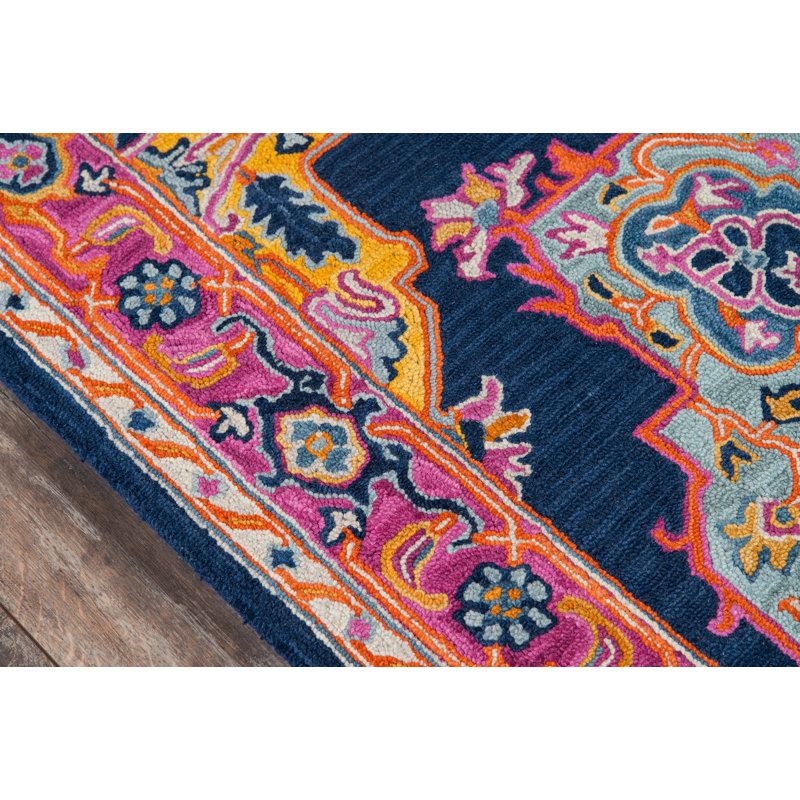 Tapis bleu marine en laine touffeté à la main Lancaster, Rectangle 2 pi x 3 pi