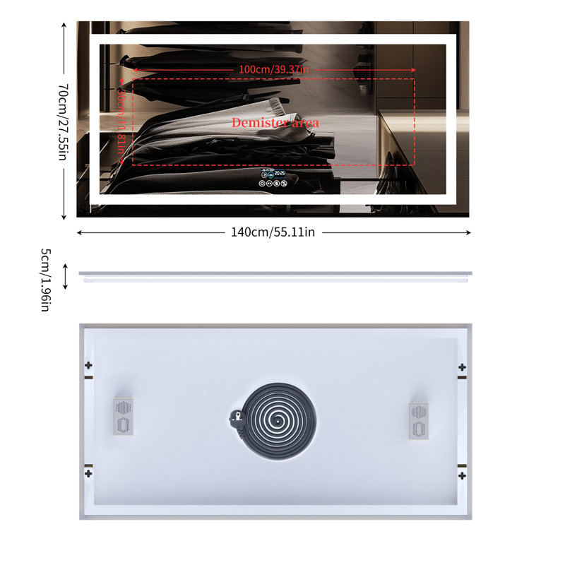 Led Bathroom Mirror With Lights, Wall-mounted With Bluetooth Speaker, Time & Date Display Anti-fog, 3 Color Temperature, Dimmable Brightness, Ip65 Waterproof, Tempered Glass, Frontlit & Backlit