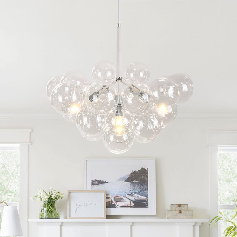 Meyana 6-Light Dimmable Chandelier , Silver/White
