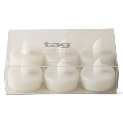 Set of 6 Ivory LED Tealights - Flameless Candles for Everyday Use, 1.38" H x 1.5" Dia, Safe Plastic Design