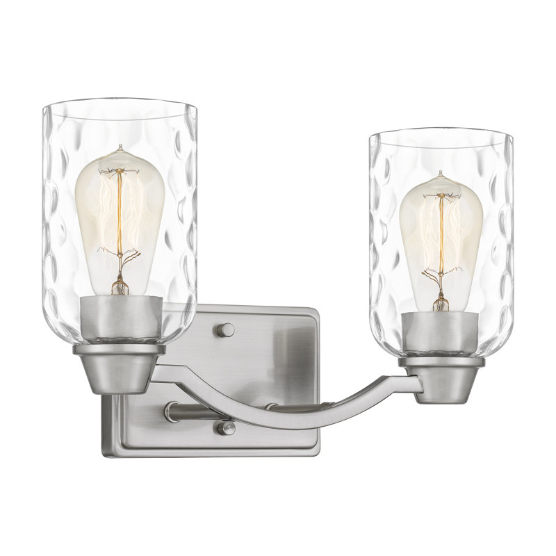 Luminaire pour salle de bain 2 lumières avec verre d'eau transparent Gilliard, Nickel brossé