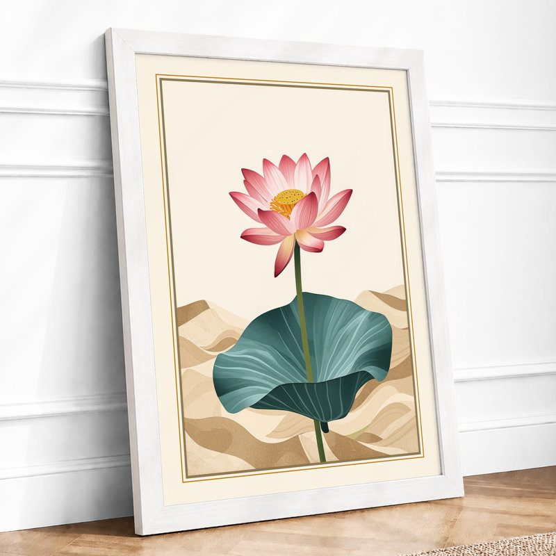 Lotus in Bloom Botanical - Framed Print, A1 - 84.1 x 59.4 cm, White