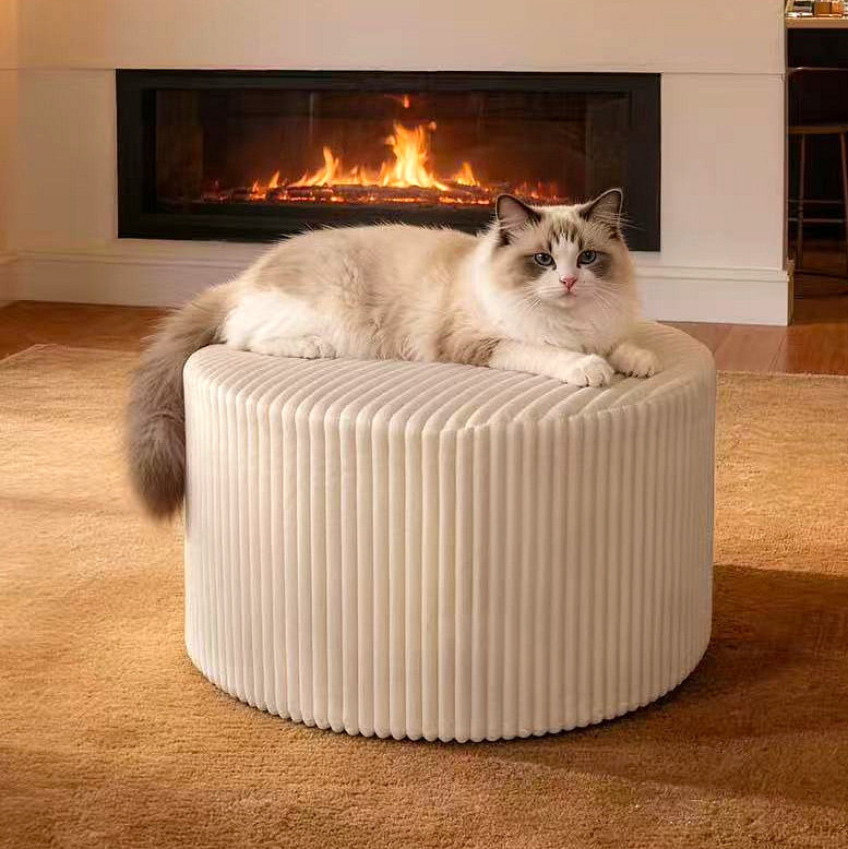Repose-pieds plein Corduroy Upholstery, Beige