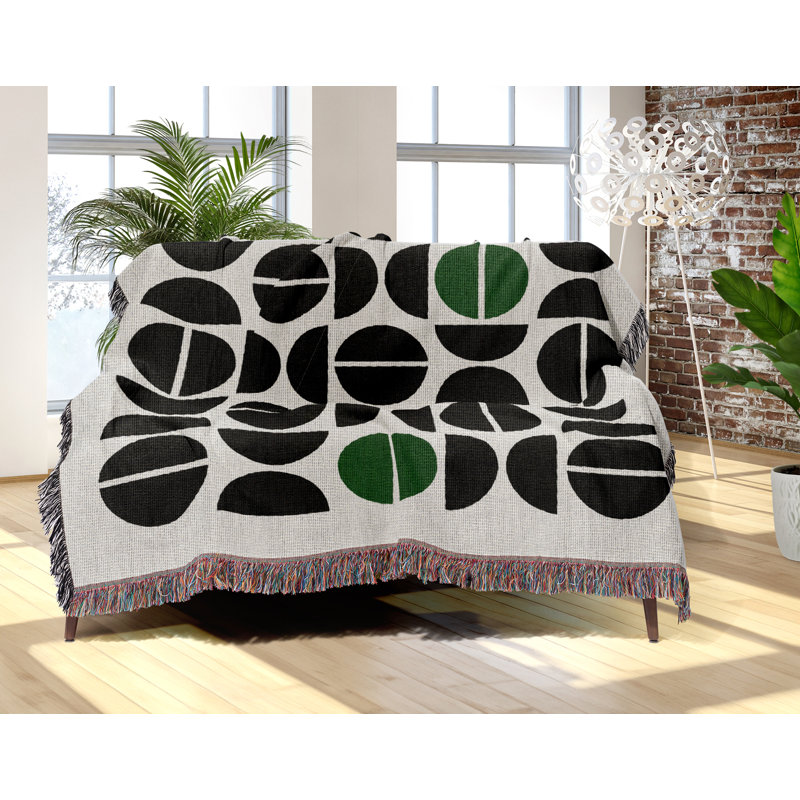 Jeté en mélange de coton Barro, L 70 po x l 50 po, Vert / noir / blanc cassé