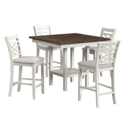 Ensemble de comptoir 5 pièces Picket House Furnishings Gill avec table et 4 sièges UPH et dossier en bois brun moyen et blanc