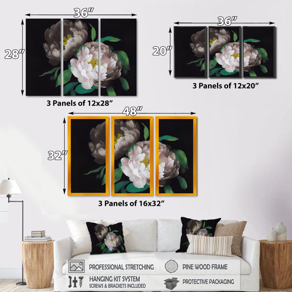 Red Barrel Studio® White Blossoming Peony On Black III White Blossoming ...