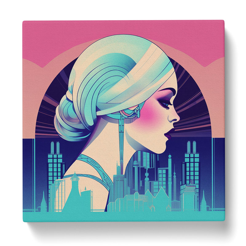 Art Deco Woman Vaporwave - Print, 50cm H x 50cm W x 3cm D