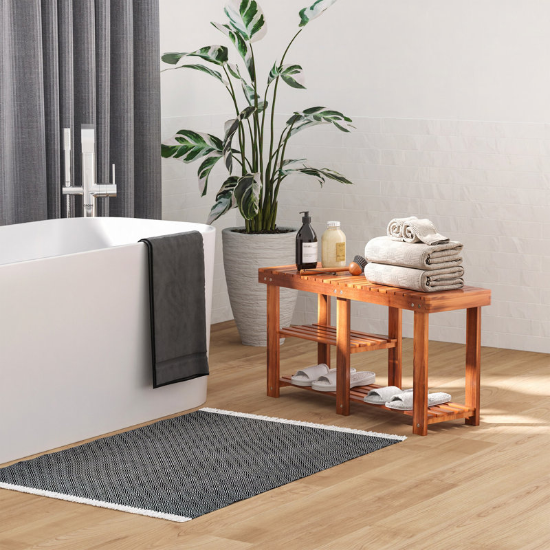 Étagère à chaussures à 3 niveaux, range-chaussures en bois d'acacia, banc d'entrée rustique avec tablettes de rangement pour vestibule, couloir, salon, teck