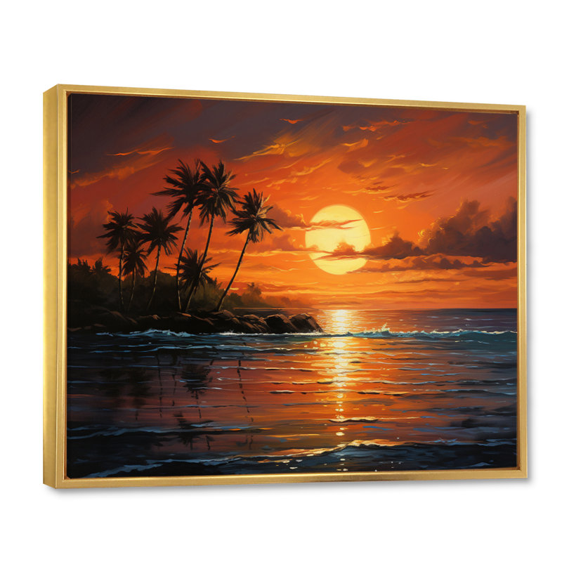 Caraibe Island Sunset I - impression, H 16 po x l 32 po x P 1 po, Cadre flottant doré