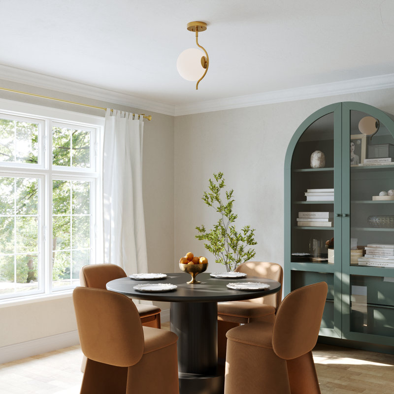 1 - Light Semi Flush Mount with White Jade Glass