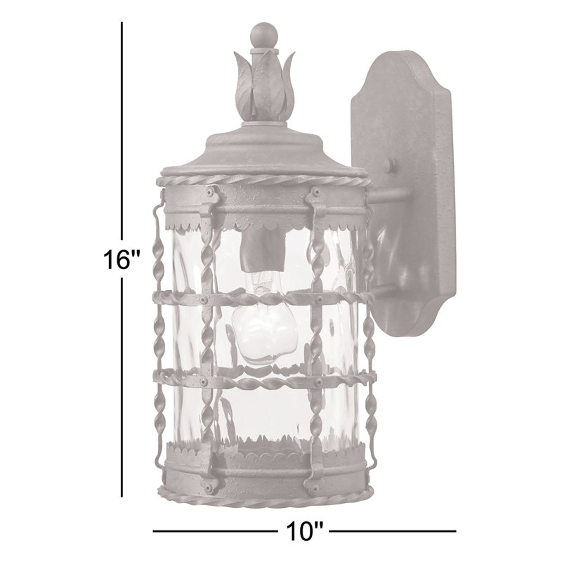 Lanterne murale d'extérieur 1 lumière Puccio, Verre martelé couleur champagne, Fer espagnol