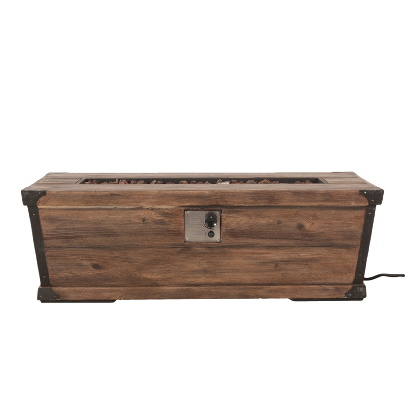 Table de foyer d'extérieur en béton pour terrasse, foyer rectangulaire à combustion au gaz de 56 pouces - 50 000 BTU, table de foyer à motif de bois, brun (couvercle de réservoir non inclus)