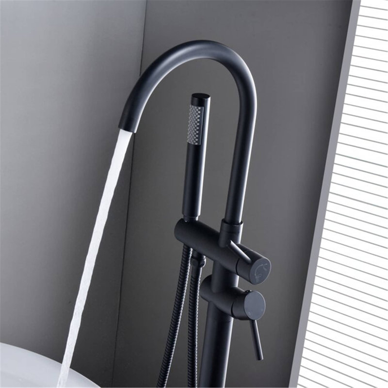 2 Handle Floor Clawfoot Tub Faucet with Diverter, Matte Black