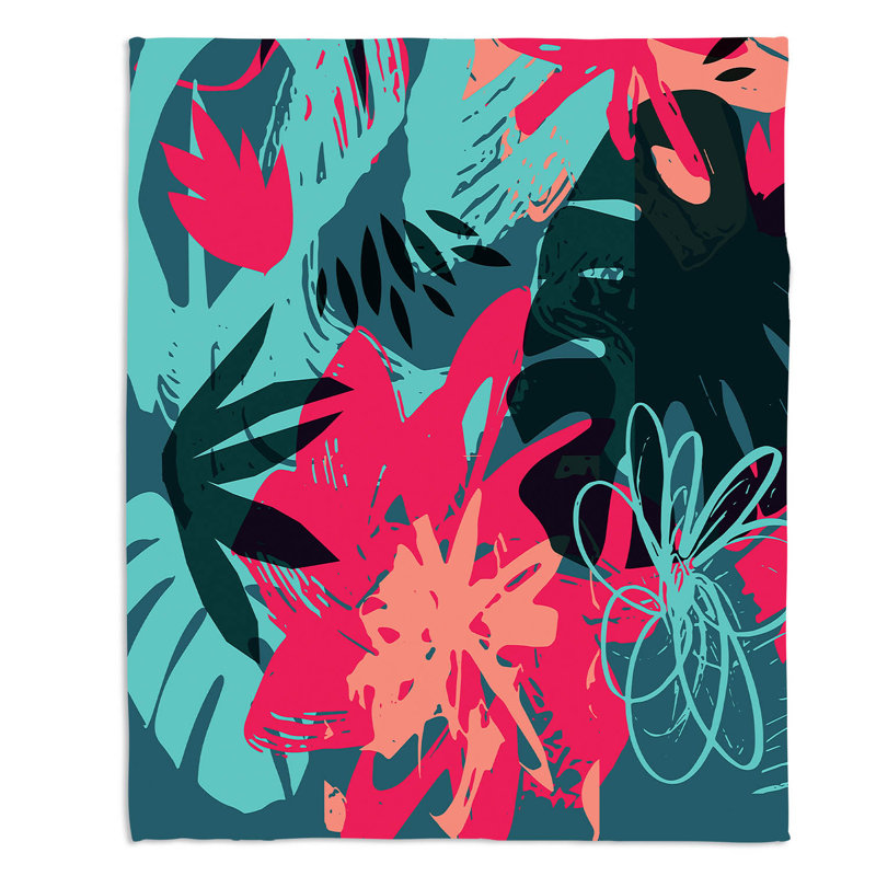 Couverture sherpae 4 doux à fleurs graffitis, l 51 po x L 60 po