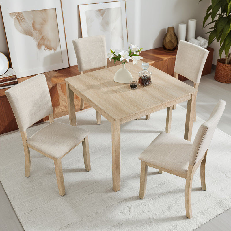 Modern Dining Set, Light Oak, Brown
