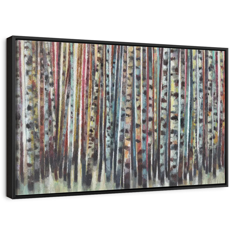 Forêt de bouleaux peinte, 46 po x 31 po, Cadre flottant noir
