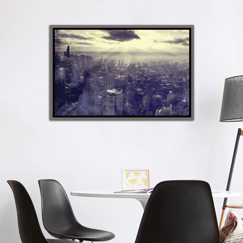 Chicago par Taylor Allen - reproduction de photo, H 40 po x l 60 po x 1,5 po, Toile encadrée de bois rustique foncé