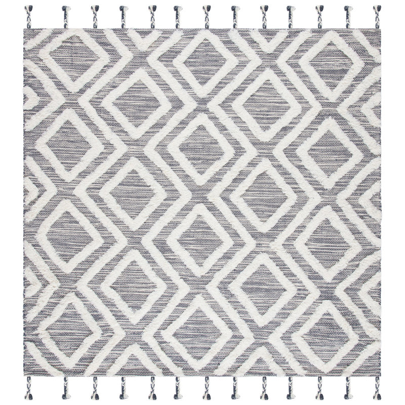 Alimatou Hand Tufted Wool Geometric Rug, Square 7'