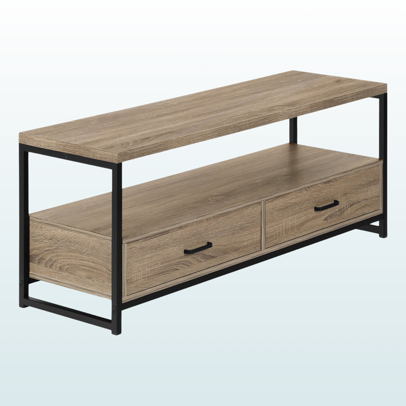 Meuble télé 48 po Dreid, finition taupe aspect bois, structure en métal noir, l 47,14 po x P 15,13 po x H 19,52 po