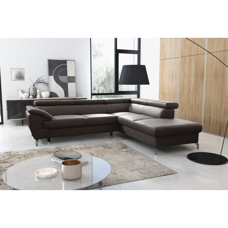 Brookhurst Leather Corner Sofabed, Right Hand Facing, Dark Brown