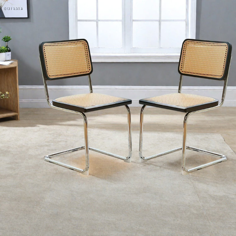 Ensemble de 2 chaises de salle à manger empilables, cuisine moderne en acier et bois de rotin