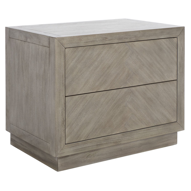Light Grey Mahogany Wood 2-Drawer Nightstand, 30'' Wide