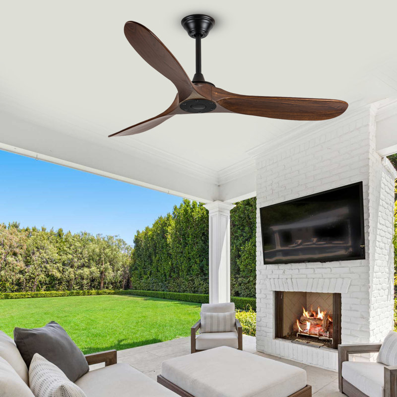 Solid Wood Ceiling Fan With Remote,3 Blade Reversible Dc Motor, Quiet Cooling For Living Room Or Bedroom, 132cm, Walnut