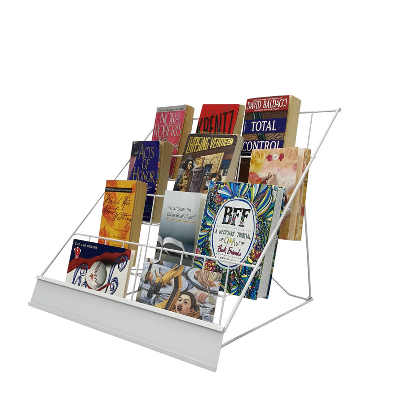 Fixturedisplays® 4-Tiered 18" Wire Display Rack Literature Brochure Magazine Stand Book Tabletop Rack, 2.5" Deep Open Shelves 11936-2WHITE