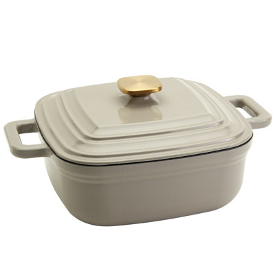 Smith & Clark 4-Quart Enameled Cast Iron Square Dutch Oven Pot With Lid,