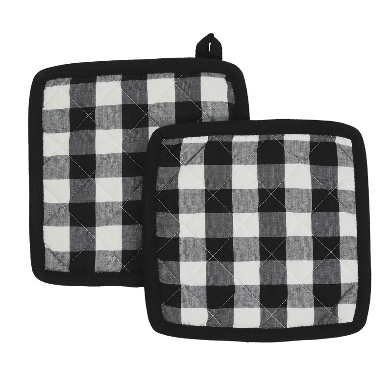Annie Buffalo Check Black and White Cotton Pot Holder Set