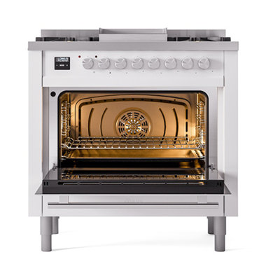 Cuisinière à double combustible 36 ILVE Professional Plus II, 6 brûleurs scellés, plaque chauffante (RAL)