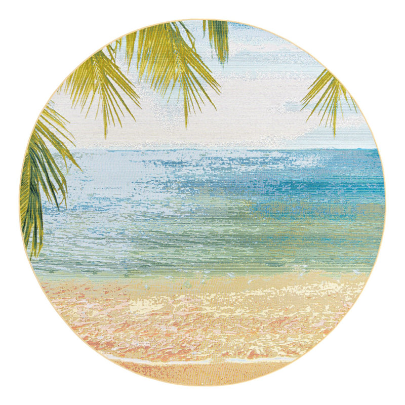 Multi Provincetown Indoor/Outdoor Coastal Rug, Round 7'10"