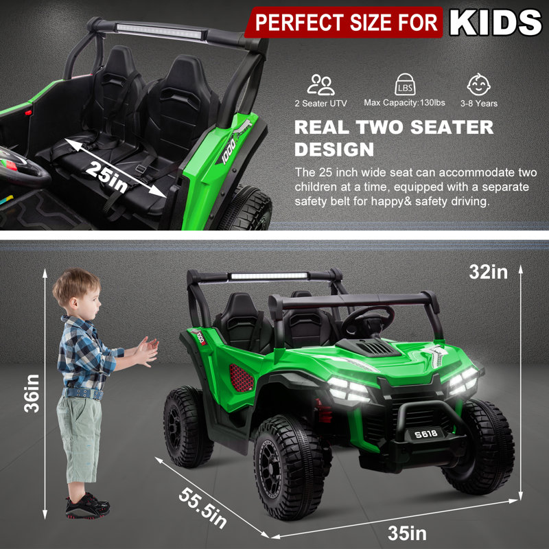 24v 4wd Kids Ride On Utv Car With Remote Control, Green