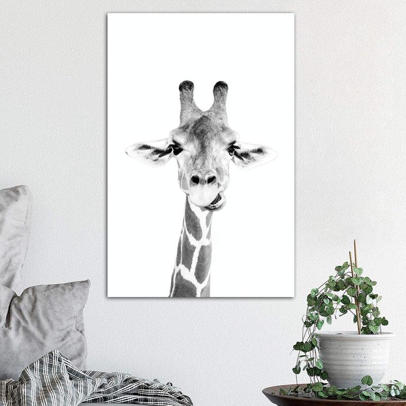 Happy Giraffe In Black & White by Sisi & Seb - Wrapped Canvas Print, 66.04 cm H x 45.72 cm W x 3.175 cm D