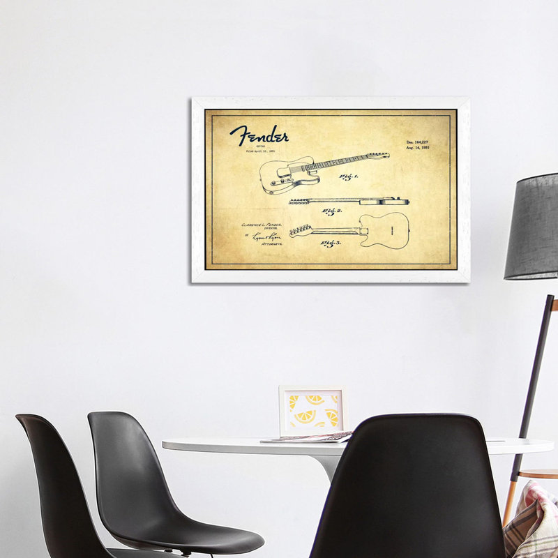 Fender Guitar - Print on Canvas, 152.5 cm H x 101.5 cm W, White Framed