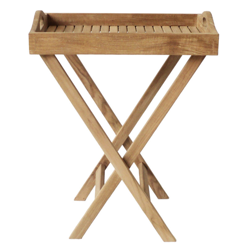 Teak Wood Folding Serving Tray with Handles and Stand