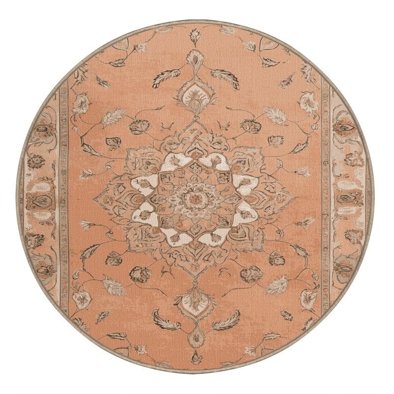 Machine Washable Tabriz Brown Area Rug, Rond 4 pi