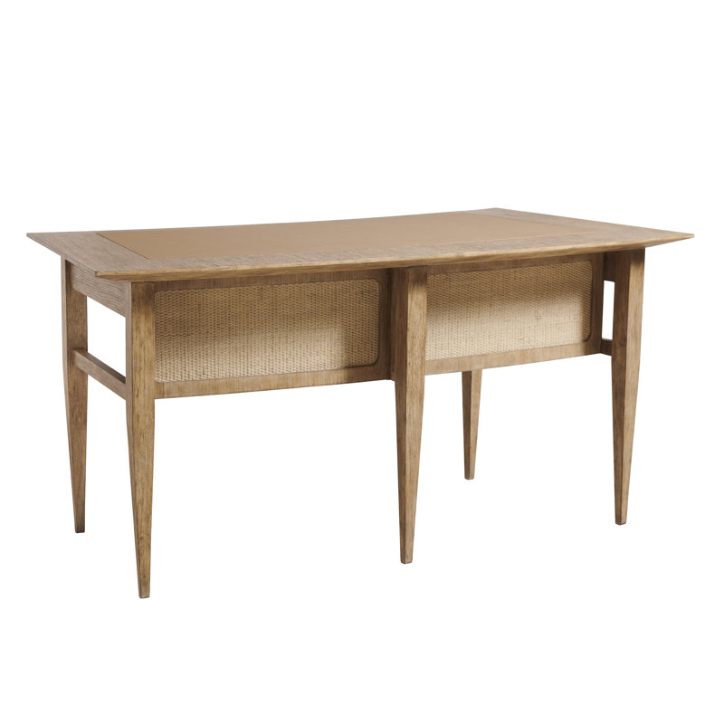 Light Chestnut Oak Home Office Desk with Cane Panels
