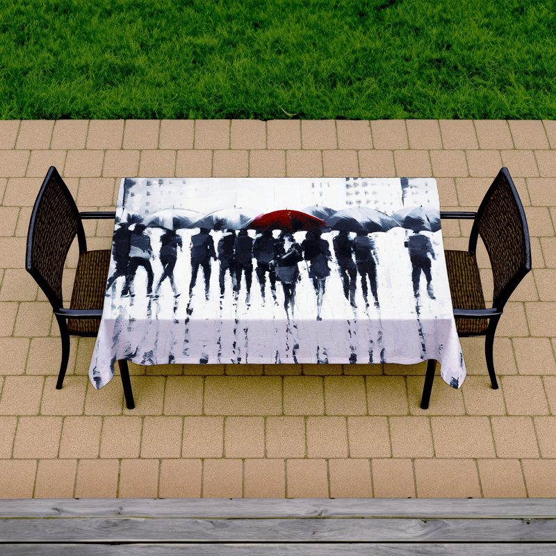 Modern Blue Tablecloth - Silhouettes Walking in the Rain