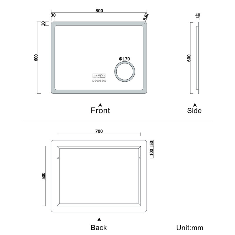 Coreas Rectangle Mirror, 80cm x 60cm